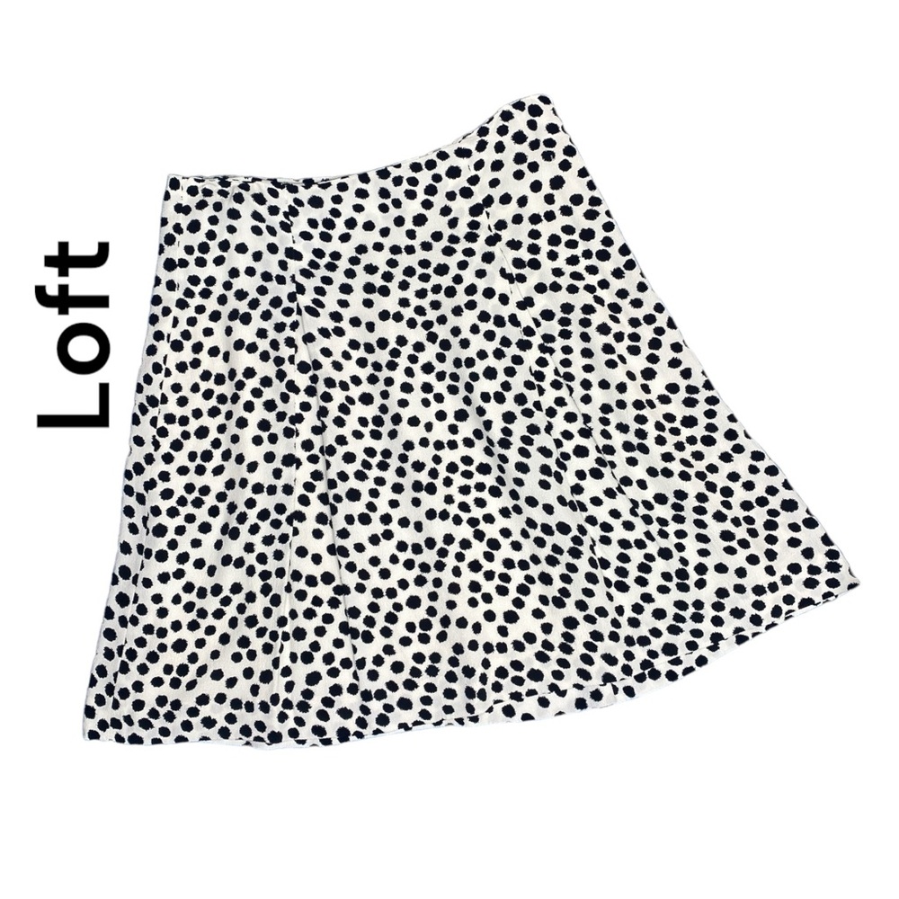 Loft White w/Black Blot Print Side Zip Sz 8 Front & Back Pleats Fully Lined